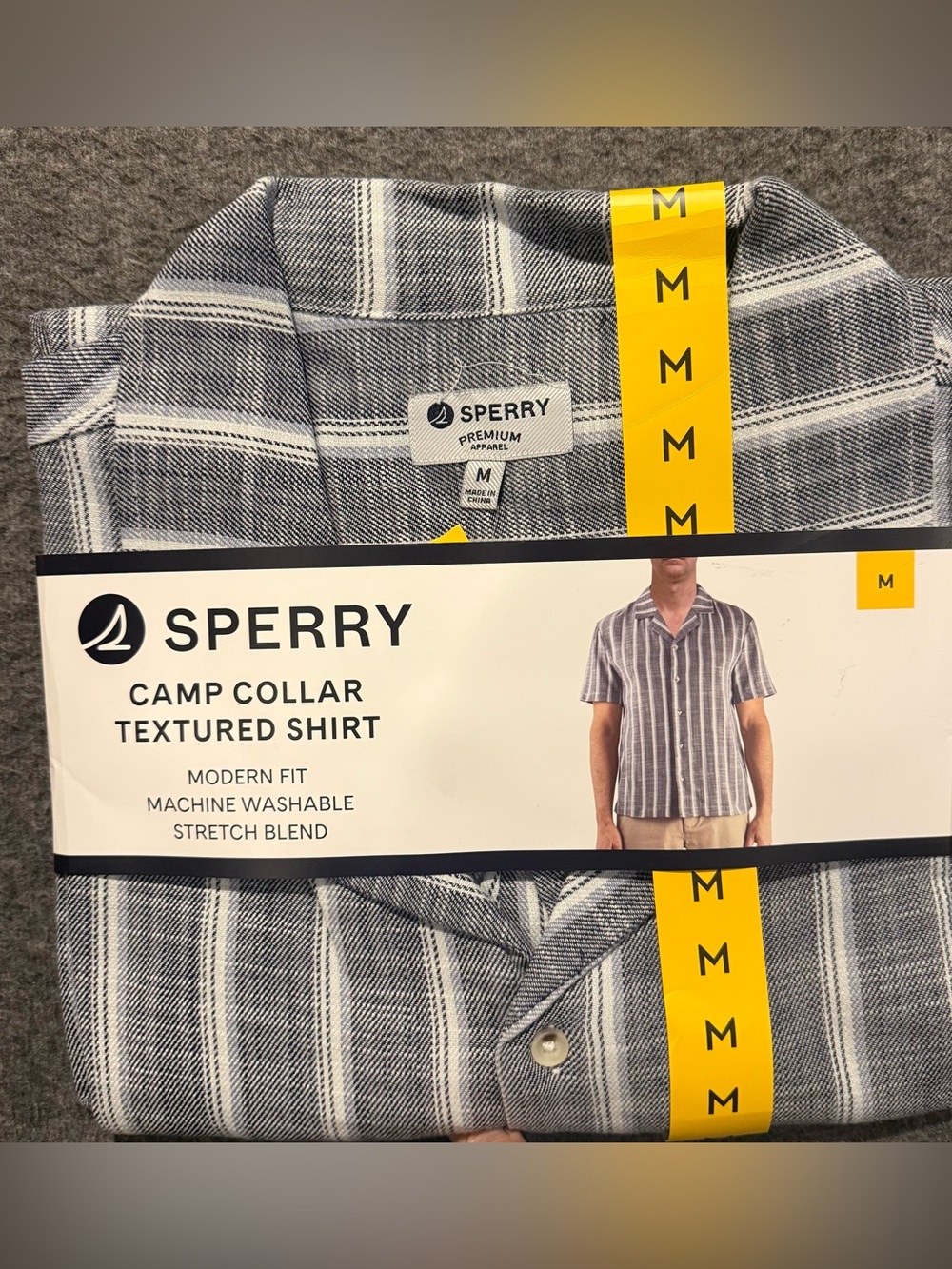 Sperry Camp Collar Textured Shirt Mens M Striped Cotton Stretch Beach Coastal